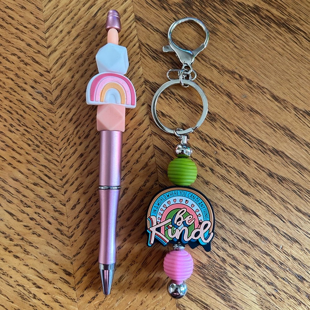 Pink Pen and Keychain Set